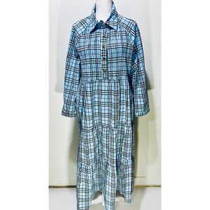 Duffield Lane maxi shirt dress broomstick long sleeve blue plaid casual women' L